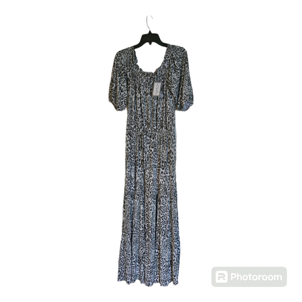 Tiered Leapord Off The Shoulder Maxi - Green/Grey (Large)